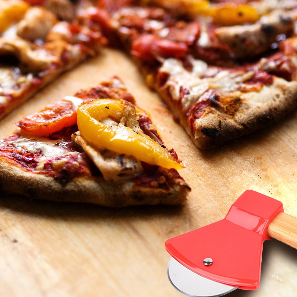Axe Pizza Cutter with Bamboo Handle Pizza Wheel Grater Rotating Blade Pizza Knife โ image 5