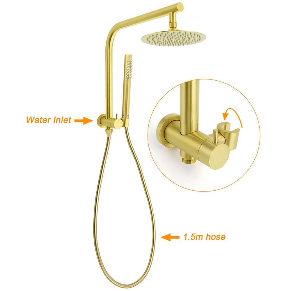 WELS Brushed Gold Round 2in1 Shower Head Set Diverter Wall Arm Stainless Steel Handheld + Taps โ image 2
