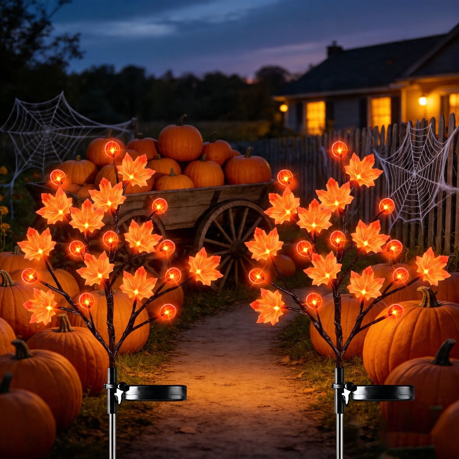 Solar Maple Leaf Branch Lights with 20 Warm LEDs, 8 Lighting Modes & IP65 Waterproof, Auto On/Off Garden Pathway Decor for Fall Harvest and Halloween Ambiance — image 4