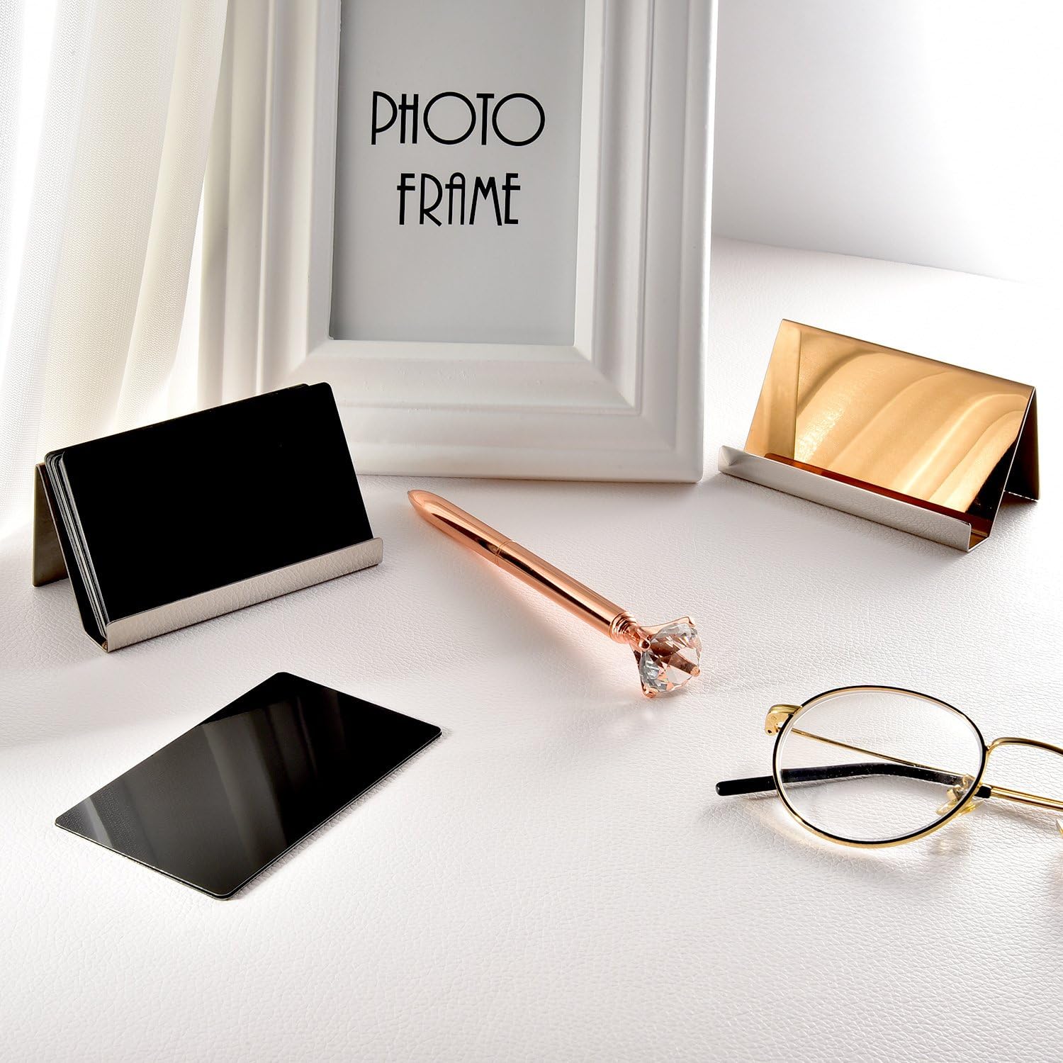 Maxdot Rose Gold Business Card Holders Stainless Steel Name Cards Display Stand Desktop Rack Organizer for Office Home Desk Accessories โ image 5