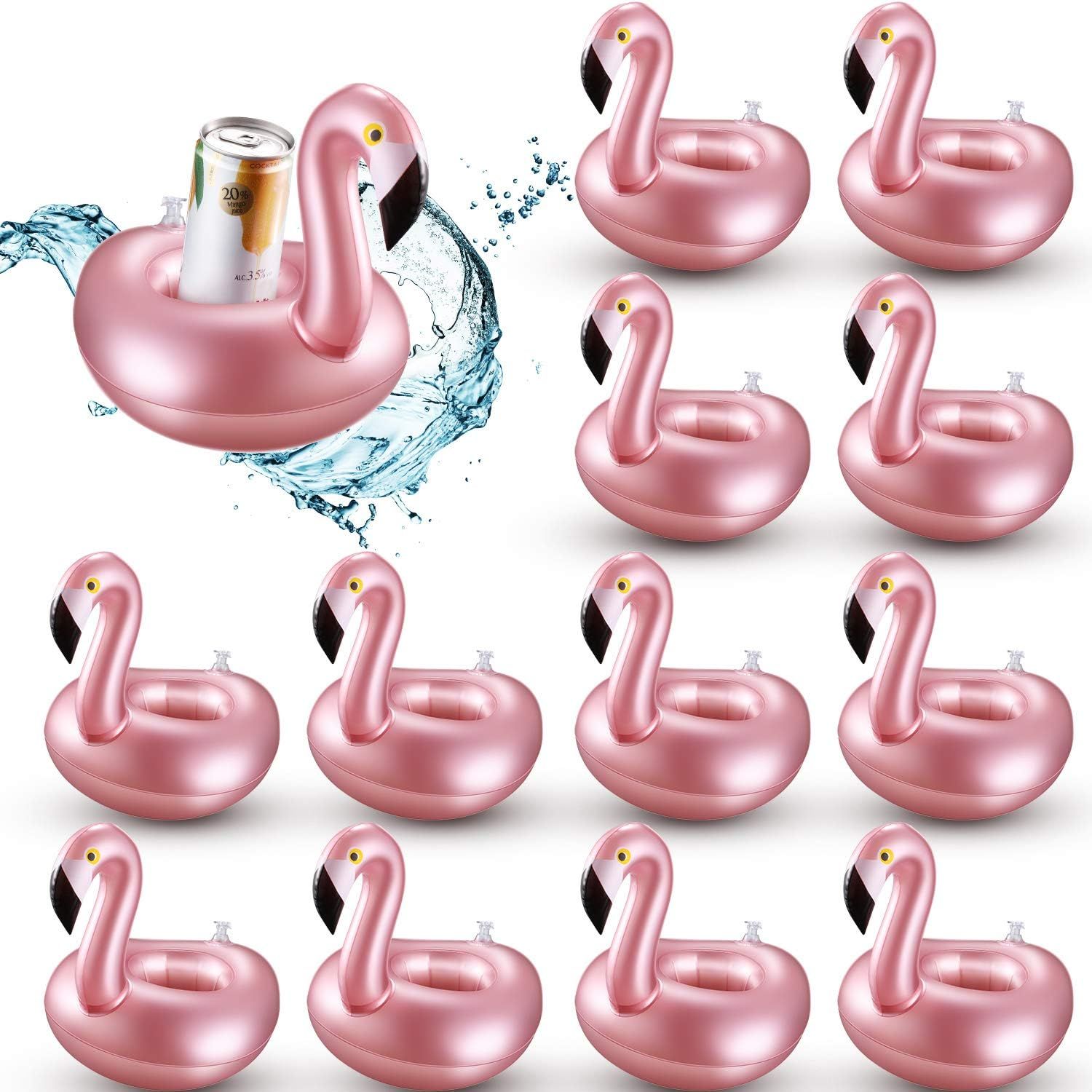 12 Pcs Inlatable Drink Holder lamingo Drink loats Reusable Inlatable Cute Animal Cup Coasters Pool Cup Holders or Summer Swimming Party