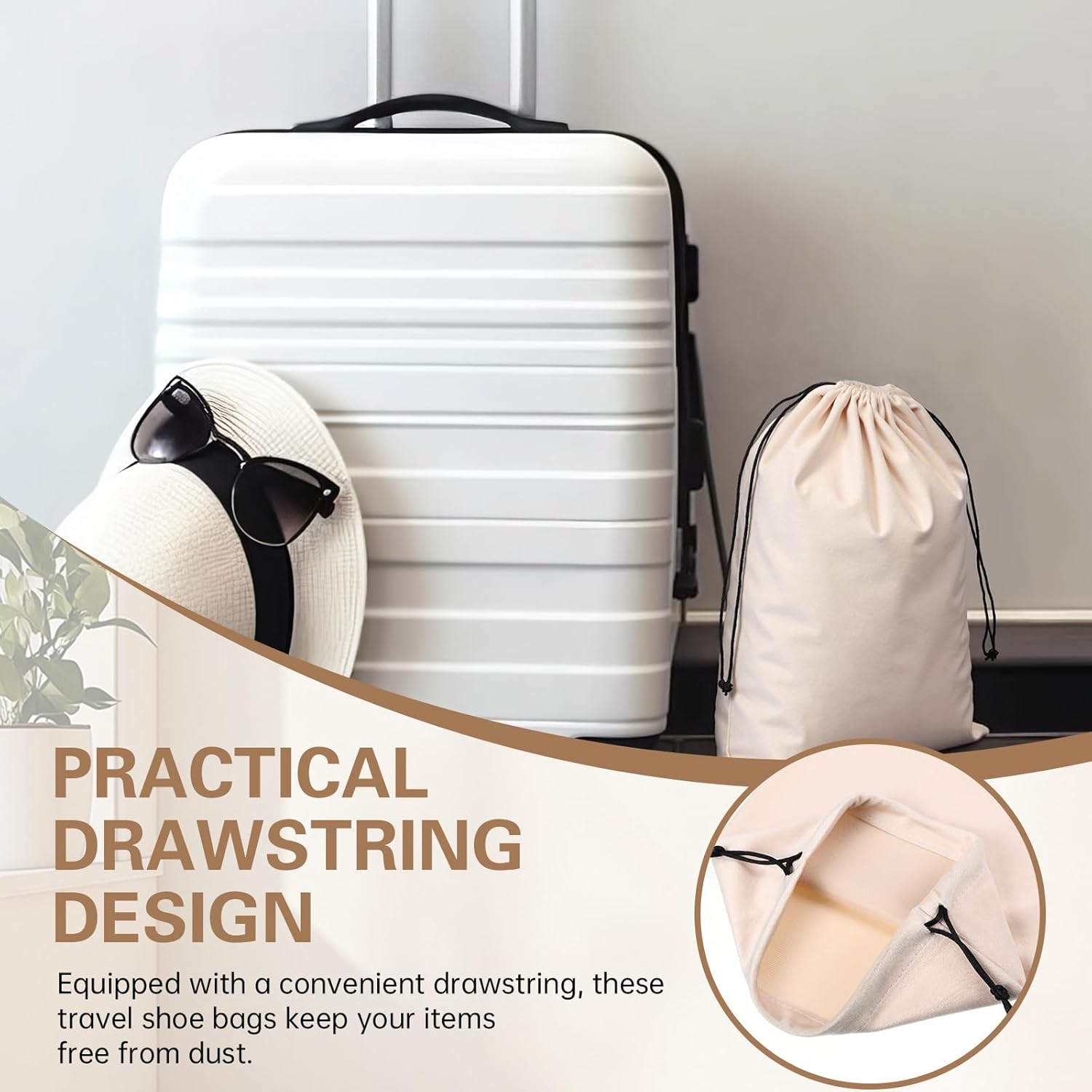 2 Pcs Silky Velvet Shoe Bags for Travel Cloth Dust Pouch with Drawstring Closure Beige Storage Packing Organizers โ image 6