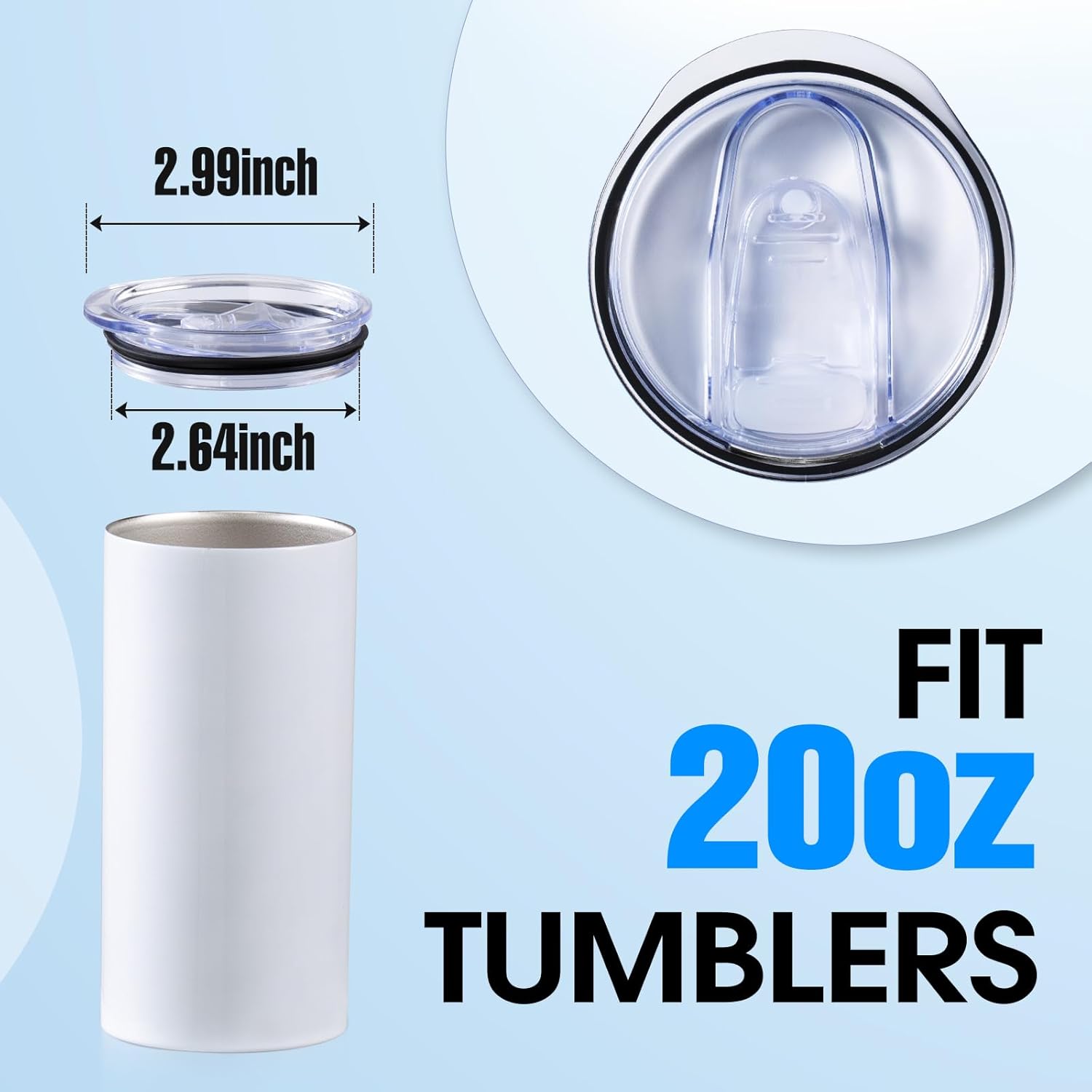 3 Pack 20oz Skinny Straight Body Stainless Steel Tumbler Replacement Lid,Spill Proof Splash Resistant Silicon Sliding cover for 2.76inch mouth,Straw Friendly — image 2