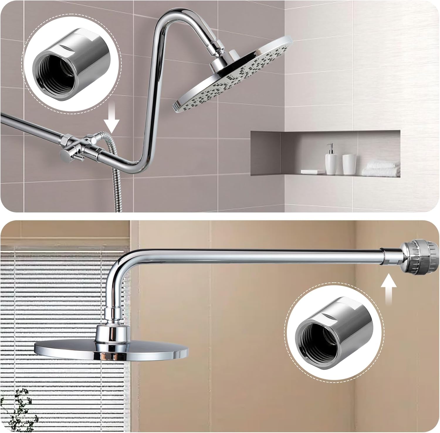 Shower Pipe Fitting, Brass Converter Adapter, G1/2 x G1/2 in Female Thread Shower Coupling for Shower Arm Home Bathroom Plumbing, Chrome — image 3