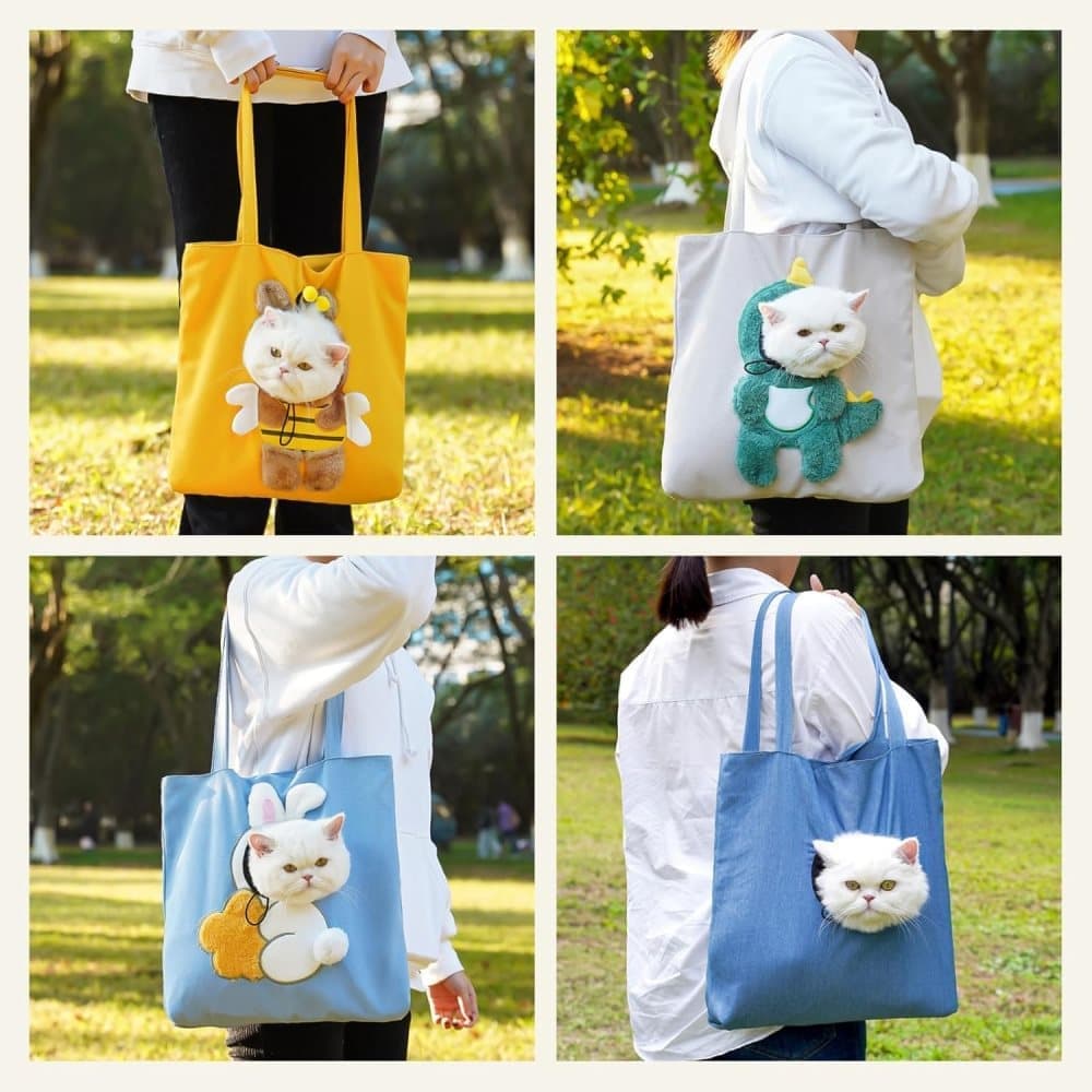 Pet Bag for Small Dogs and Cats, Portable Shoulder Bag with Hands-Free Side Opening, Cat Motif, Yellow, 37x37cm โ image 5