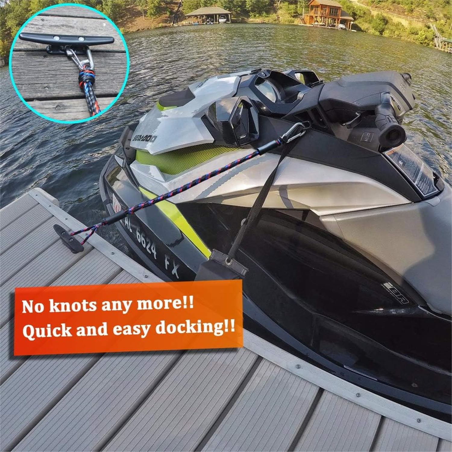 Boat Bungee Dock Lines Boat Marine Rope, Jet Ski Dock, Boating Seadoo Pontoon Waverunner Accessories (Blue, 2 Pcs with Buckles) — image 5