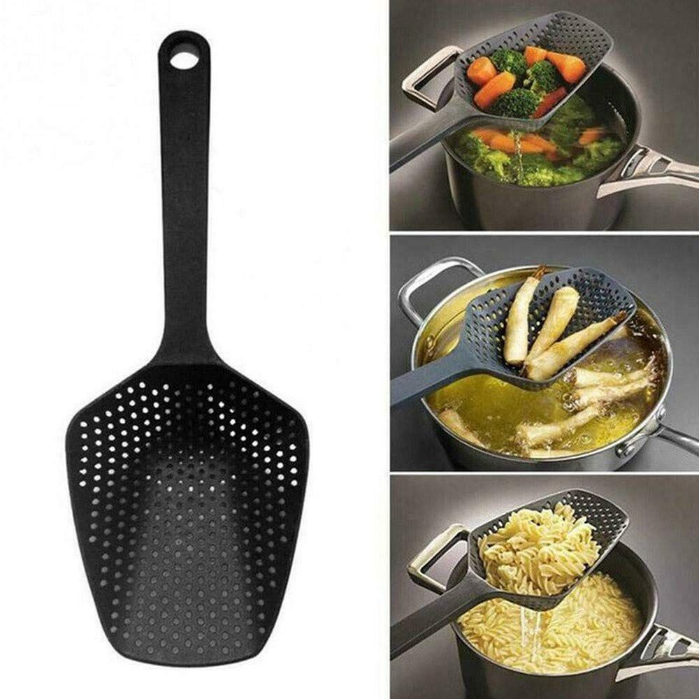 1Pcs Kitchen Strainer Scoop Food Drain Shovel Nylon Slotted Skimmer with Handle for Kitchen Cooking Baking Drain (Black) — image 2