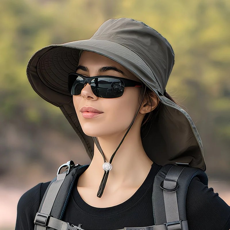 Black Fashion Wide Brim Sun Hat with Ponytail Hole - Bohemian Baseball Cap Design, Visor, Breathable Polyester — image 6