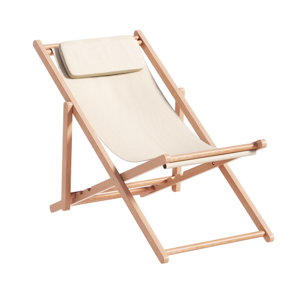 Gardeon Outdoor Deck Chair Wooden Sun Lounge Folding Beach Patio Furniture Beige โ image 3