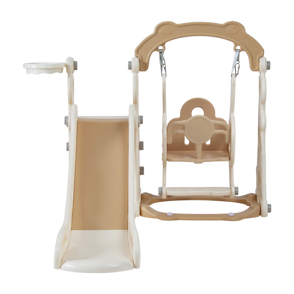 Keezi Kids Slide Swing Set Basketball Hoop Outdoor Playground Toys 160cm Beige — image 3