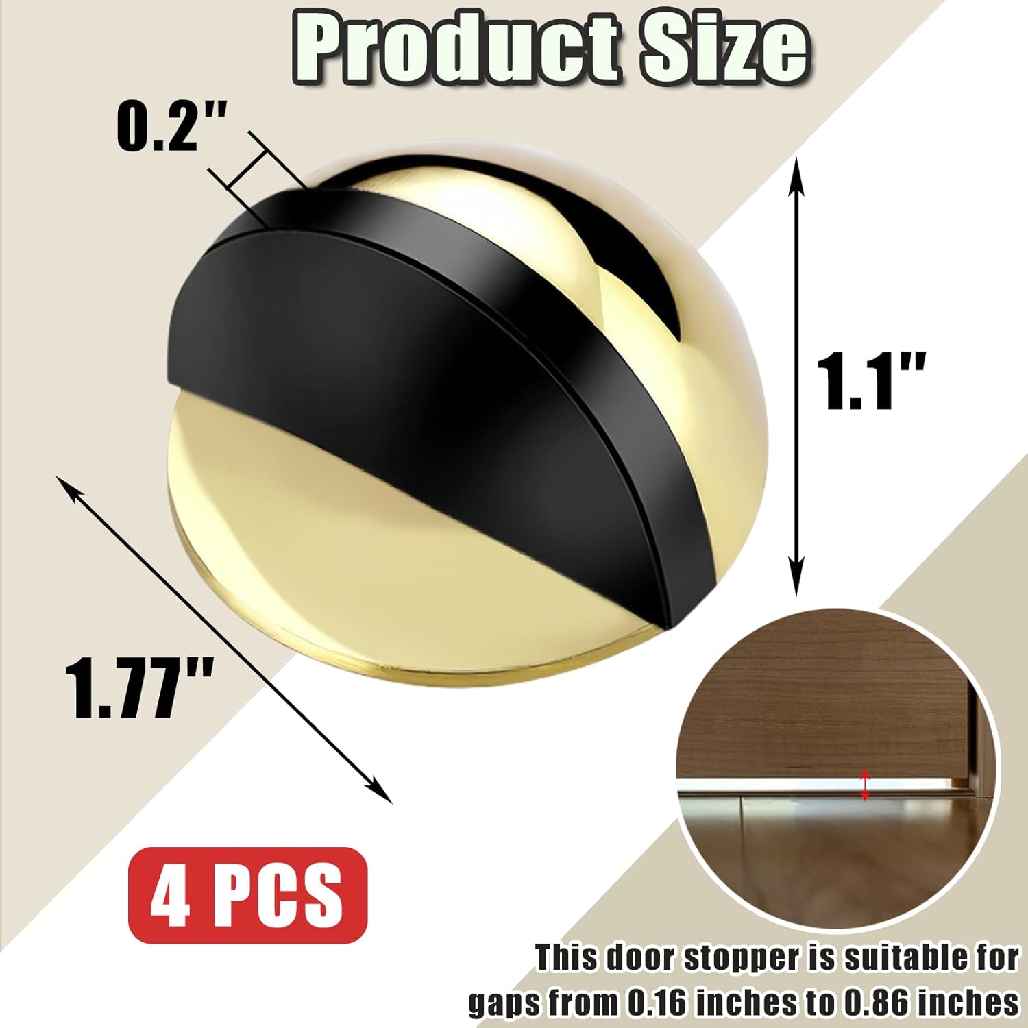 Drill-Free Floor Mounted Door Stoppers 3M Adhesive Self Adhesive Door Stoppers with Black Rubber Bumper Tips Floor Mount Half Dome Door Stopper for Office โ image 2