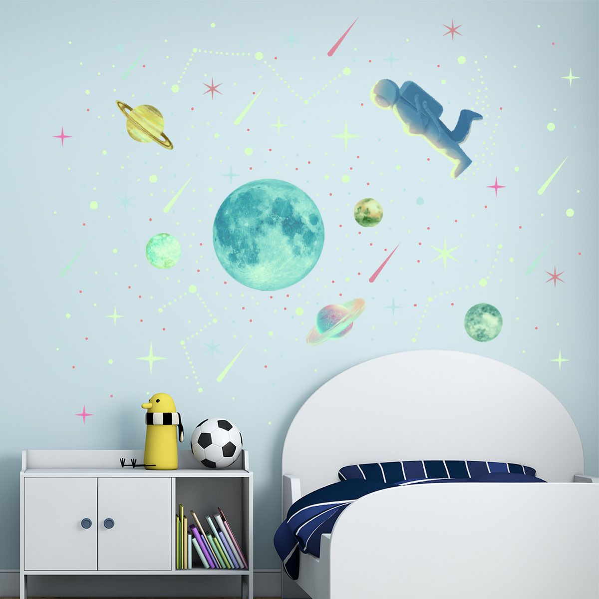 Watercolor Solar System Wall Decals, Glow in The Dark Stars, Kids Planets Sticker for Ceiling, Astronaut Wall Stickers for Bedroom — image 4
