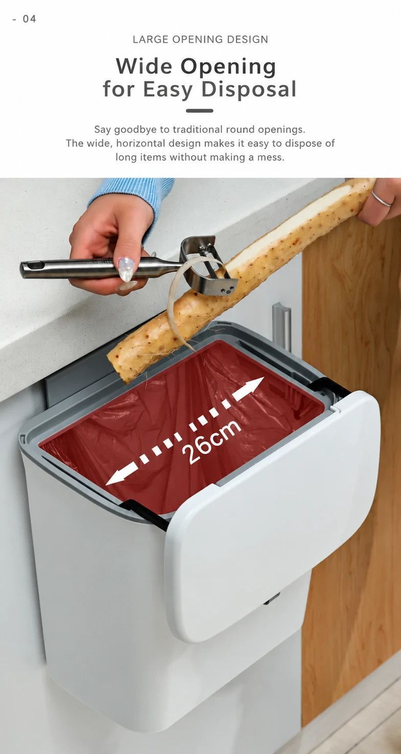 Wall Mount Hanging Garbage Bin With Cover, Hang On Cabinet Door, 7L, Cream, Household Waste Bin For Living Room, Convenient Household Gift โ image 5