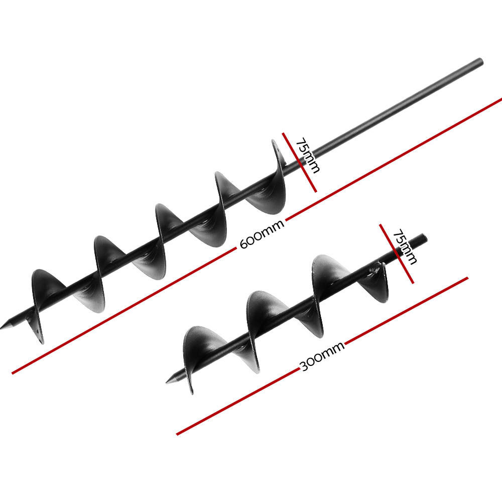 Giantz Power Garden Spiral Auger Hole Digger Earth Drill Bit Φ75x300 & 600mm — image 2