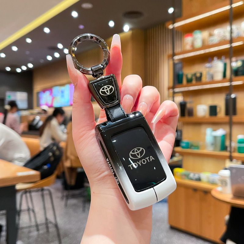 Toyota Key Case Gradient Black White Fragrant Car Island Standard M style gradient black and white single bag + white leather rope buckle โ image 3