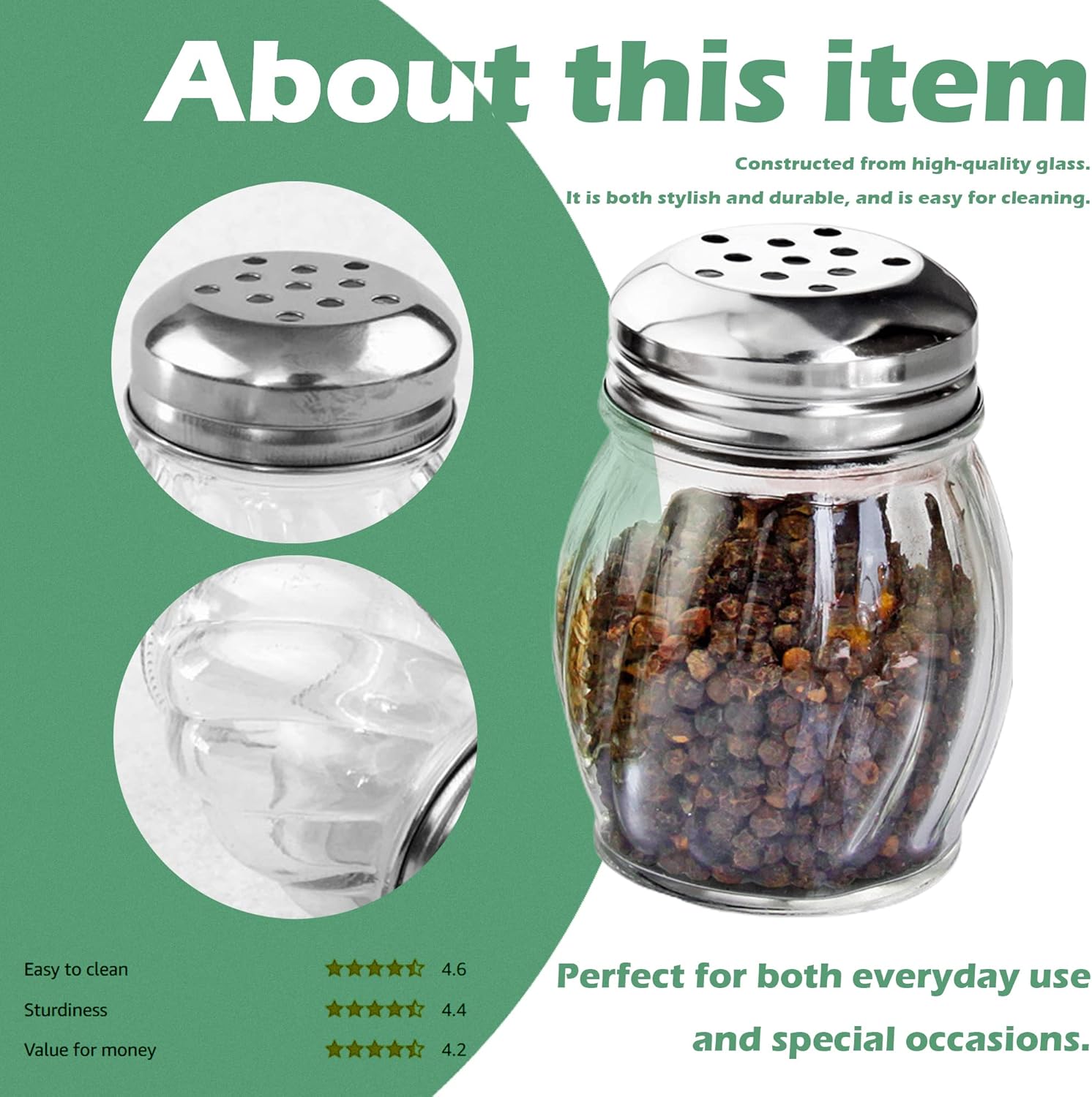 Salt and Pepper Shakers with Stainless Tops Set of 2 (Chesse Shakers) — image 4