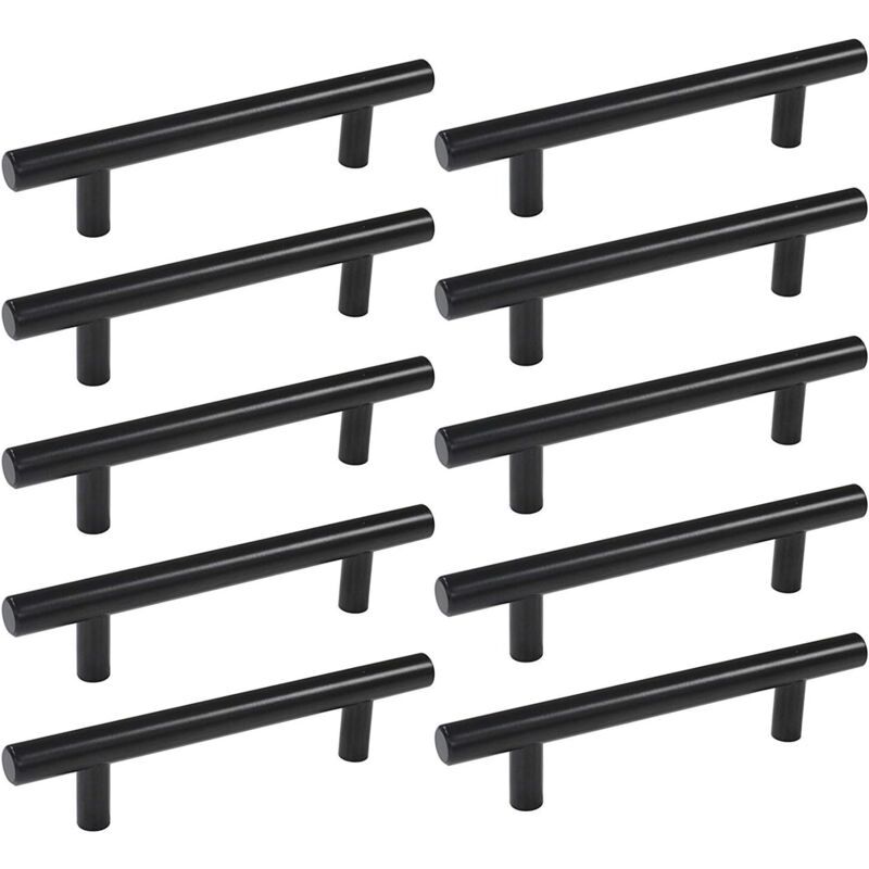10 Pack Black Stainless Steel T Bar Cabinet Handle, 160 mm