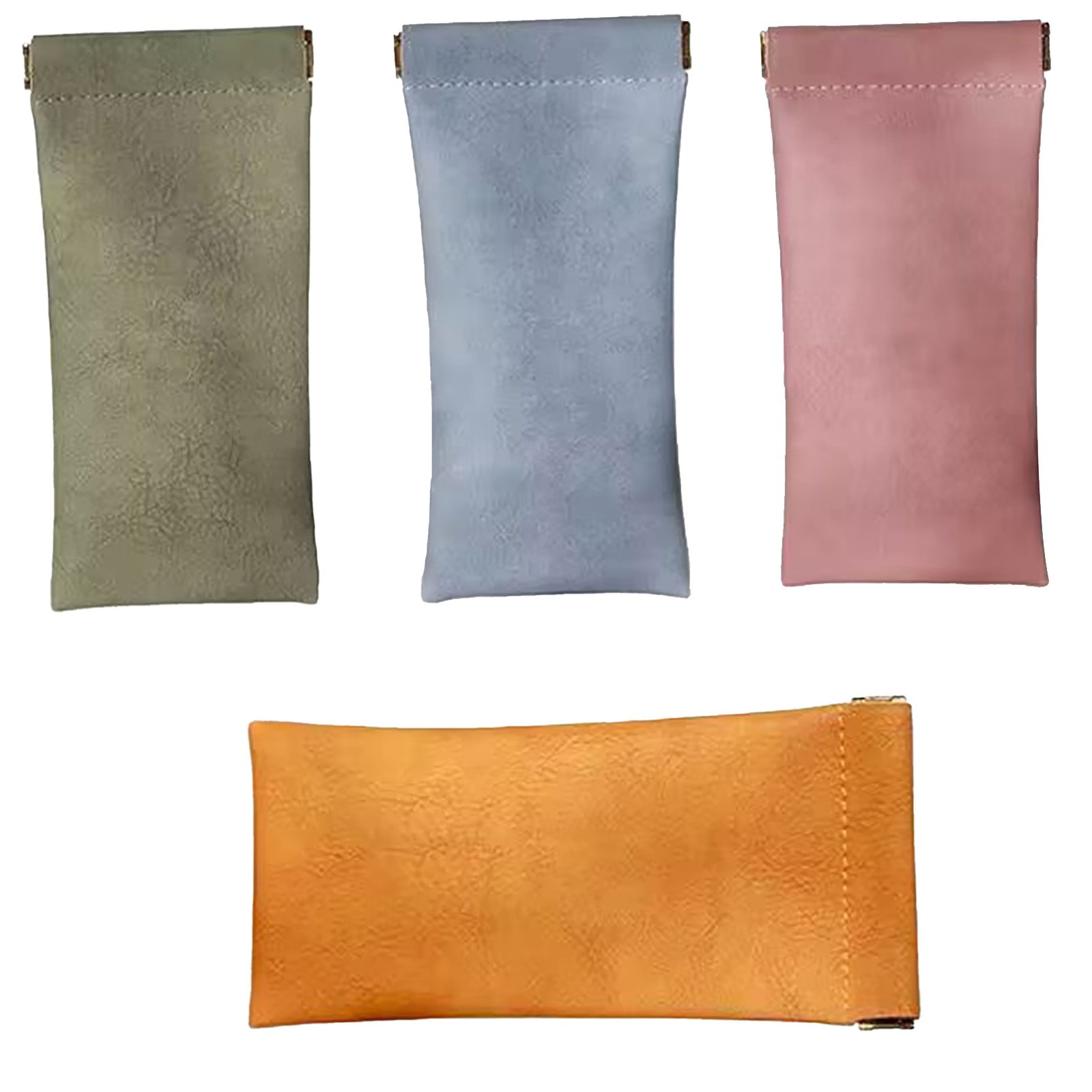 1 Pack Glasses Case, Soft Eyeglass Case, Portable Squeeze Top Leather Glasses Case, Anti-Scratch Eyeglass Case For, Orange, 8 × 17.5 cm