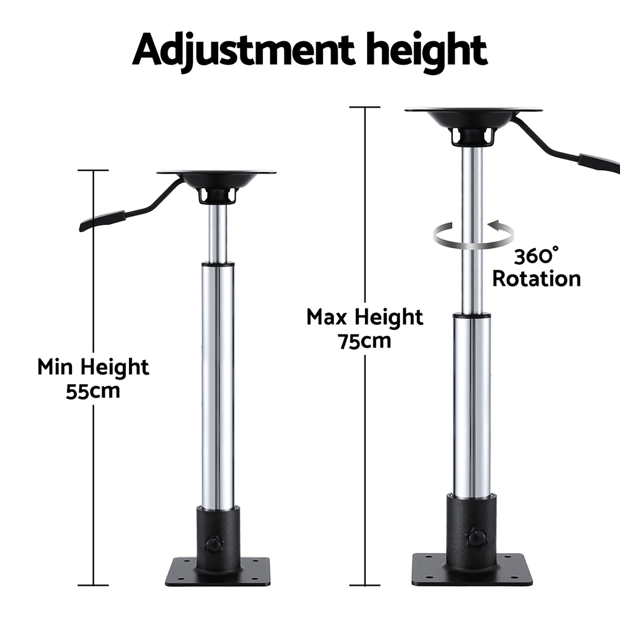 Seamanship Boat Seat Pedestal 55–75cm Adjustable Gas Lift 360 Degrees Swivel 2 Pack — image 6