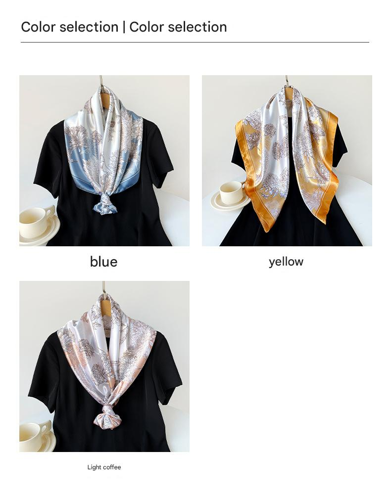 Light coffee Gift Box Set Elegant 90x90cm Women's Square Scarf - Vintage Floral Print Satin Headscarf - Lightweight Polyester Silk Feel Shawl Wrap for Hair โ image 5