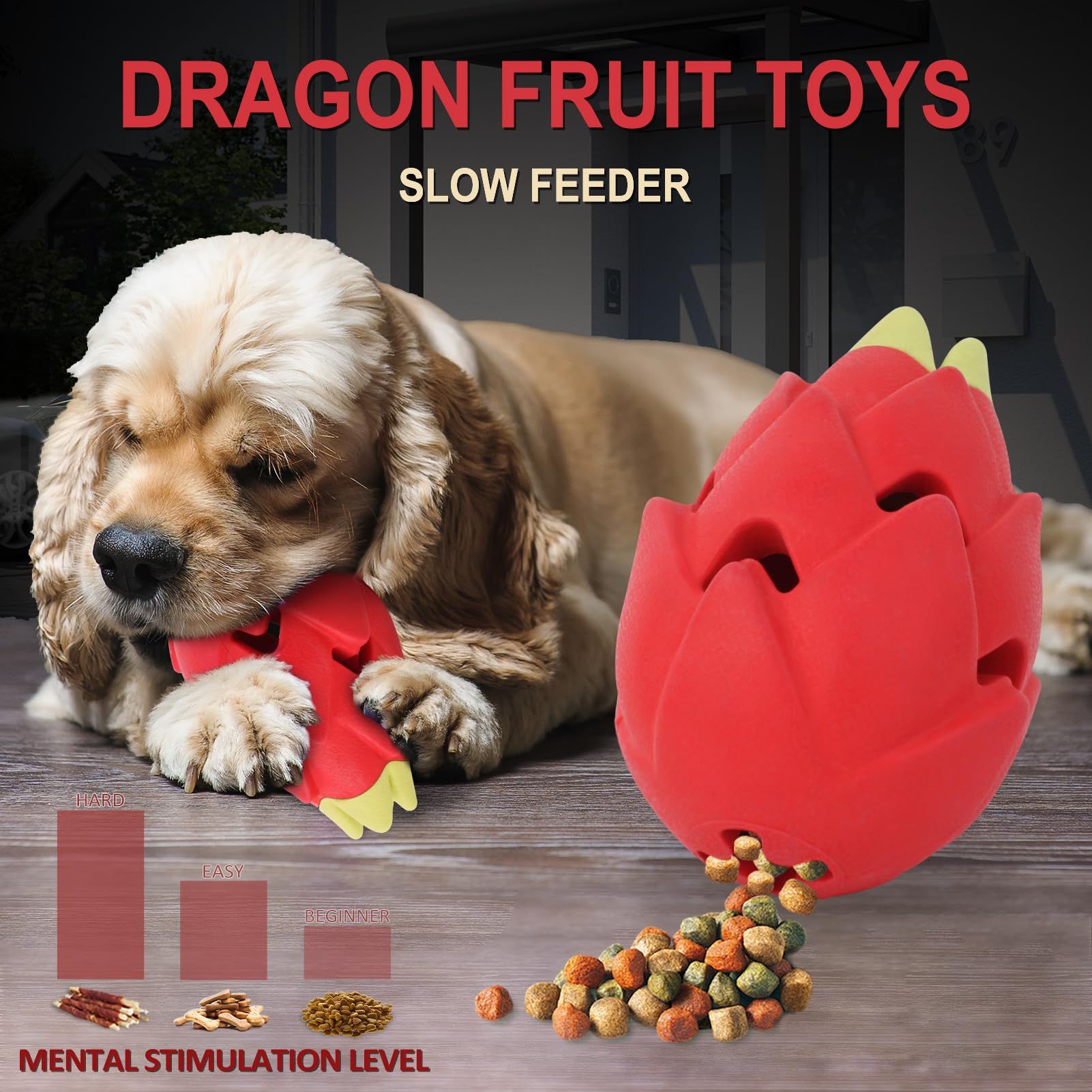 Dog Chew Toys for Aggressive Chewers, Indestructible Tough Durable Interactive Treat Dispenser Dog Toys, Puppy Teething Toys Red β image 2