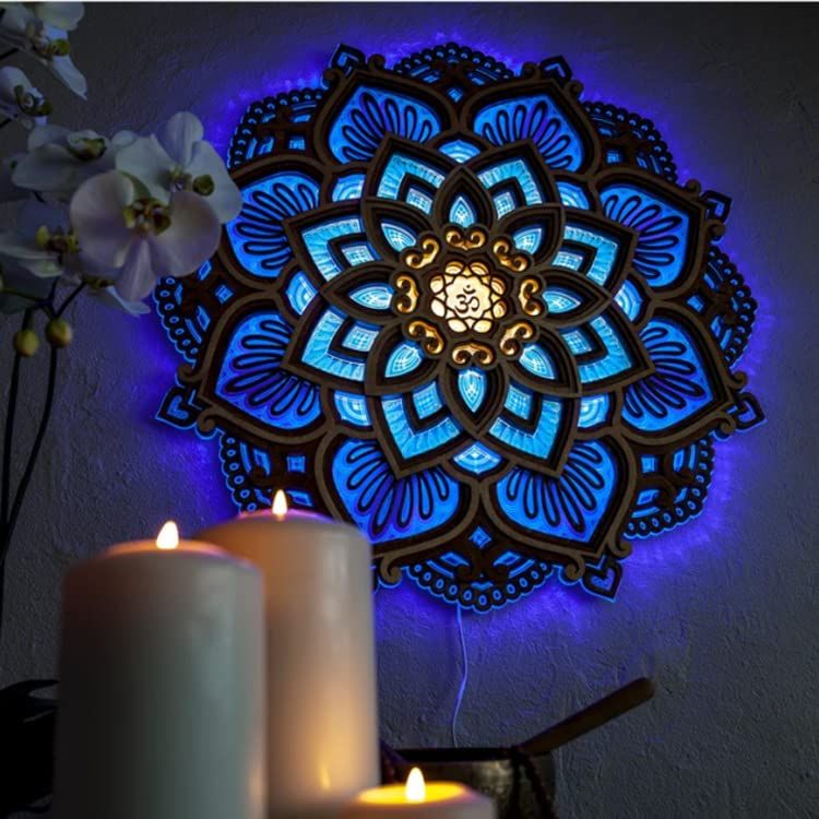 USB-Powered Mandala Atmosphere LED Night Light, Wood Carving Lotus Lamp for Stunning, Wooden Wall Art Home Decorations โ image 2