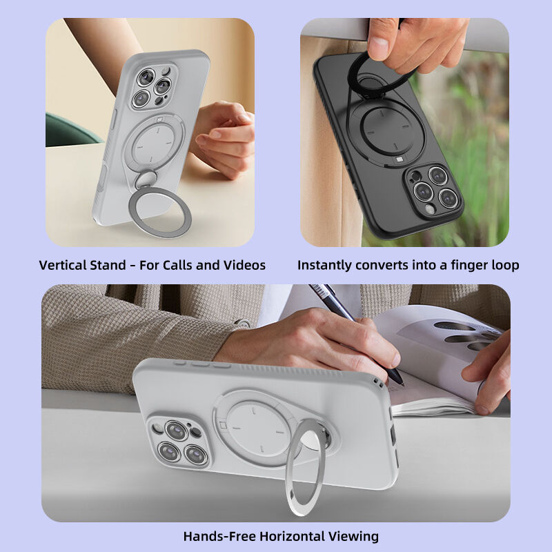 Magnetic Shockproof Case with 360-Degree Rotating Ring Stand for iPhone 16 Pro – Slim Protective Phone Cover with Airbag Corners and Wireless Charging Support — image 4