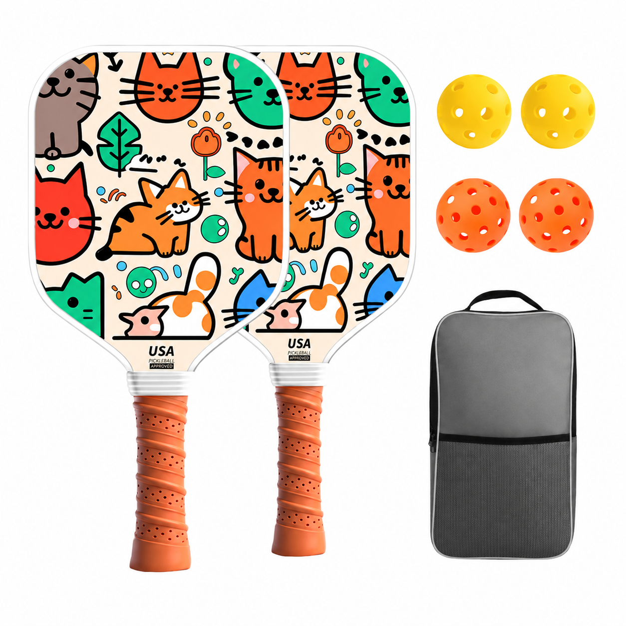 Juvenile Pickleball Paddle Set with Cooling Towel (Meow Paradise), Cartoon Junior Paddles, Carry Bag and Indoor/Outdoor Balls for Children — image 4