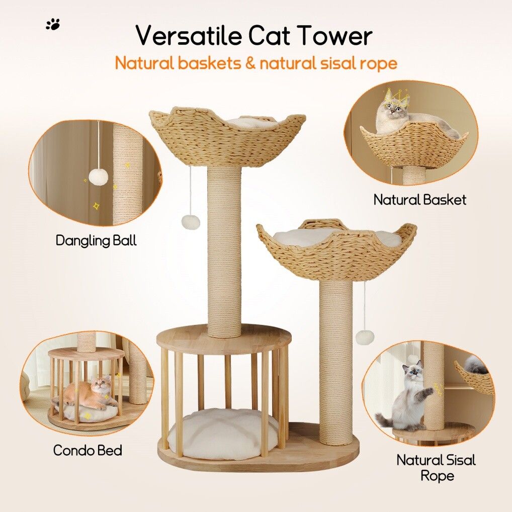 Cat Tree Tower Large Scratching Post Condo Basket Activity Center — image 4