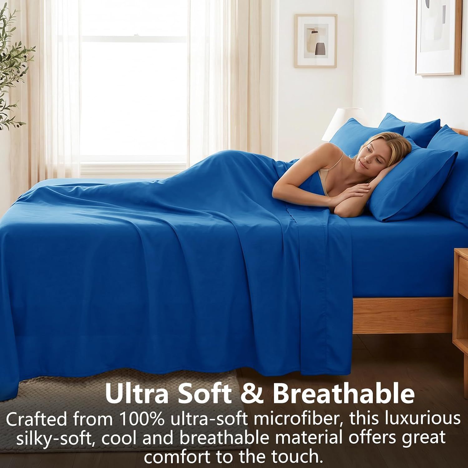 Hotel Soft Bed Sheet Set- Bedding Sheets & Pillowcases -Breathable Bedding - Wrinkle, Fade, Stain Resistant-Deep Pocket Flat Fitted Bed Sheet Set(Royal — image 4