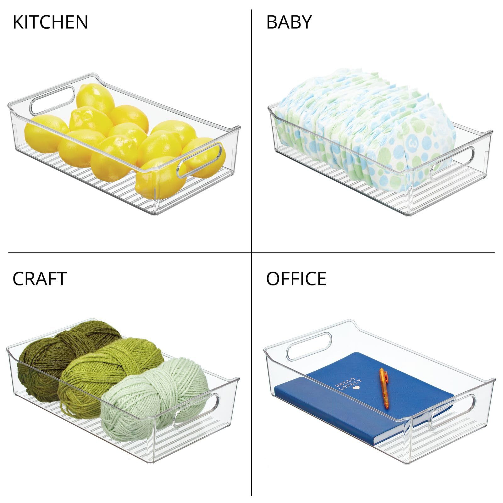 2pc Plastic Kitchen or Pantry Storage Bins with Handles - Organization in Cabinet, Fridge or Freezer - Fruit Container — image 2