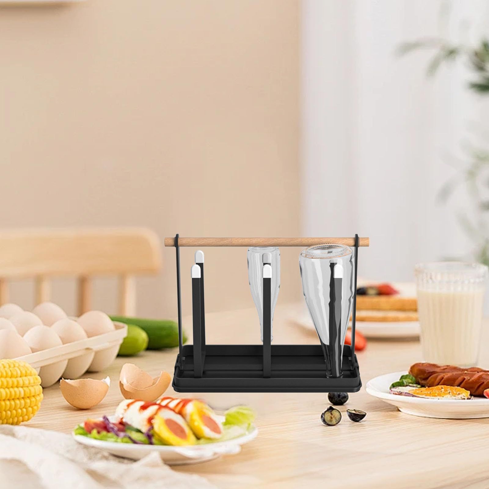 Bottle Holder Dish Drainer Bottles 6 Bottle Stand, Metal Cup Holder with Drip Tray and Bottle Dryer for Bottles and Cups โ image 2