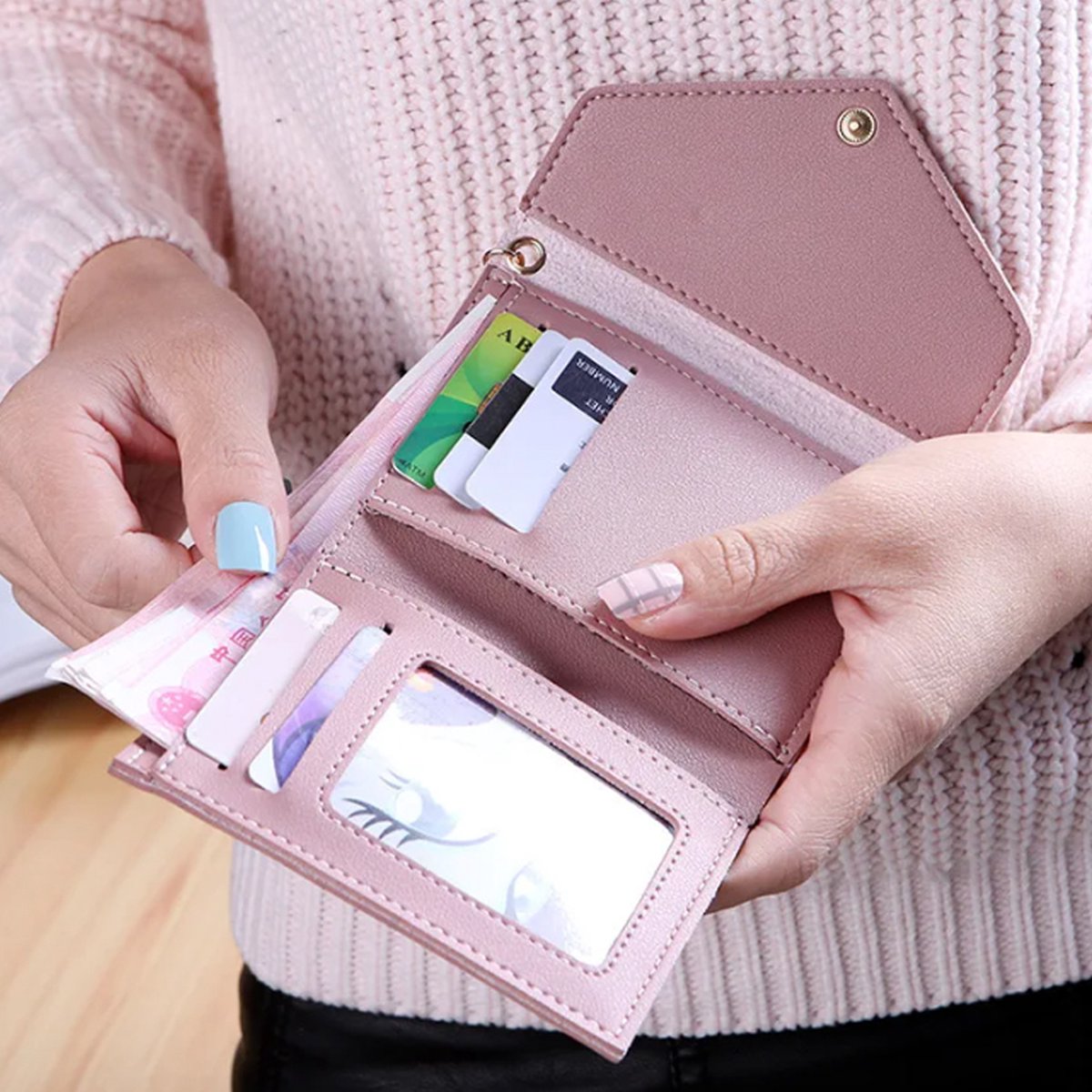 Wallet & Card Holder in 1 | Credit Card Holder | With Cash Compartment | Card Holder | Wallet | PU Leather | Pink — image 4