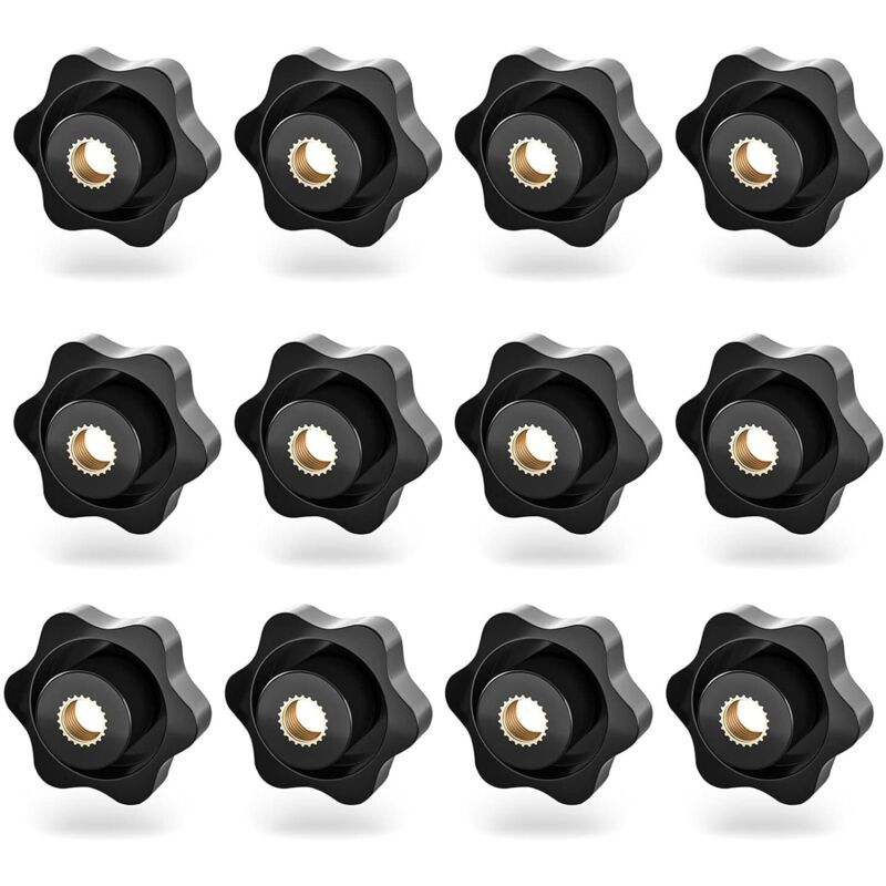12 Pcs Plastic Star Black, Star Handle Nuts Handle Screws, M8 Internal Thread Knurled Screws for Machine Tools