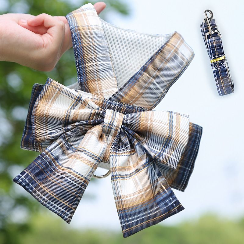 Plaid Pet Dog Cat Vest Harness with Skirt 273 vest traction navy blue XXL (recommended 7.00 kg-10.00 kg pets)