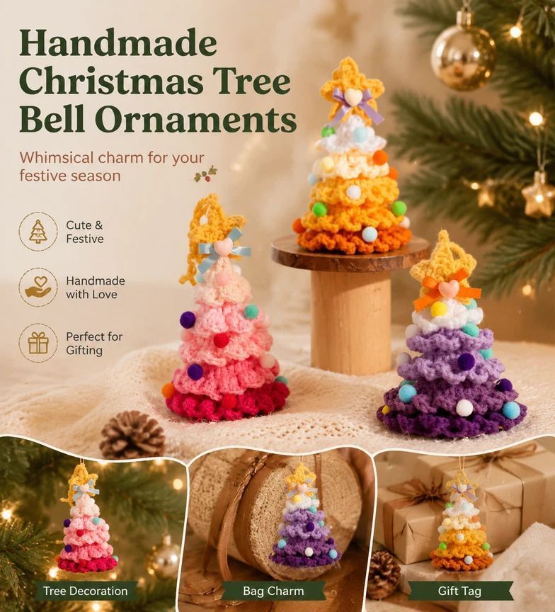 2 Pack Crochet Bell Ornament Style G Orange, Unique Xmas Gift — image 4