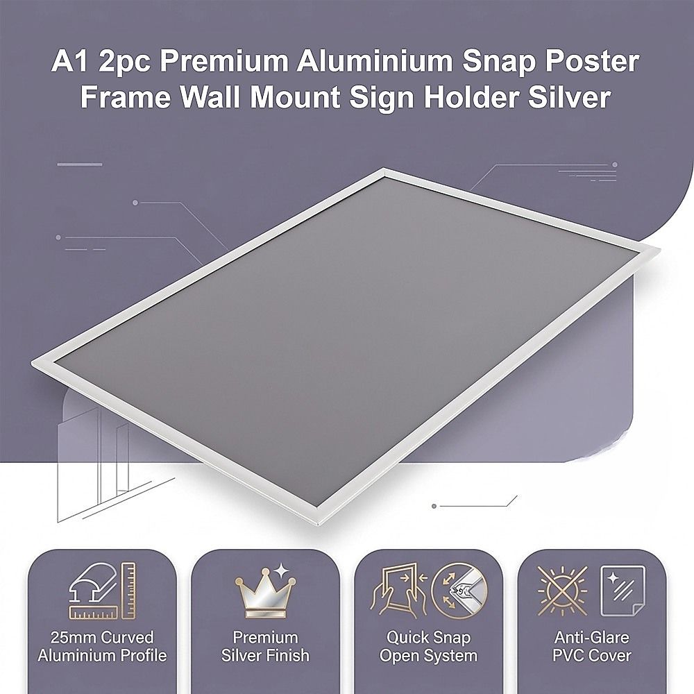 A1 2pc Aluminium Snap Poster Frame Wall Mount Sign Holder Silver — image 3