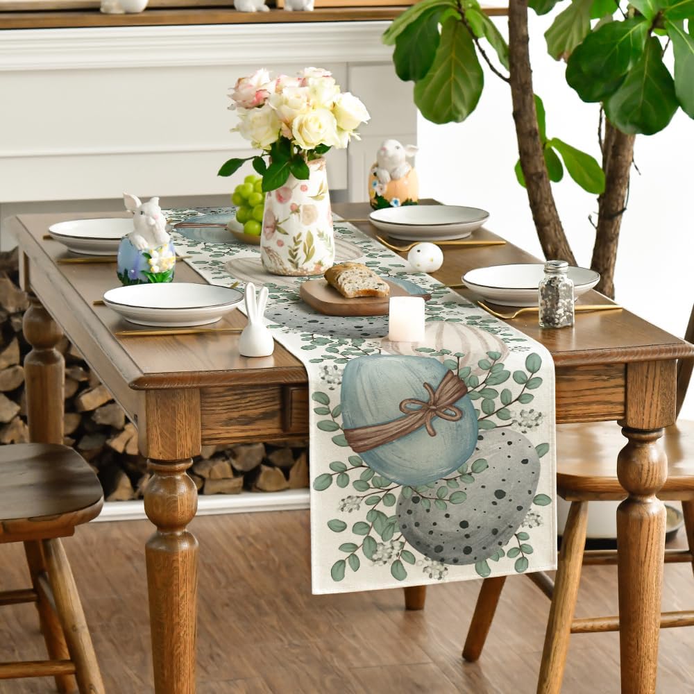 Eucalyptus Egg Easter Table Runner, Spring Kitchen Dining Table Decor for Indoor Outdoor Home Party Decor 13 × 72 Inch — image 3