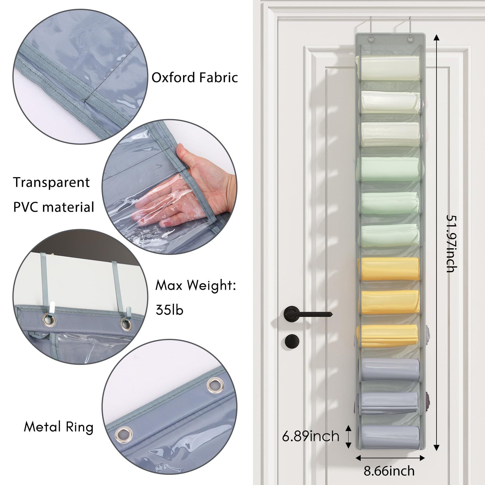 Legging Storage Bag Storage Hanger Closet Organization Holds 24 Leggings or Shirts, Jeans, and More - Grey — image 3