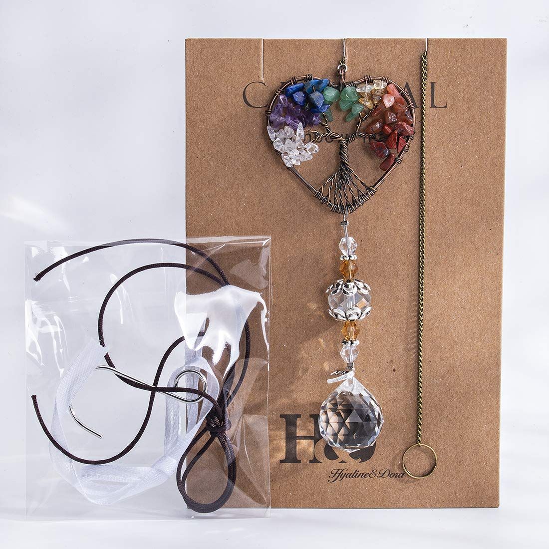1 pcs Suncatcher Window Hanging Tree of Life Heart Shaped Crystal Ball Prism Drop Pendant Car suspension decoration — image 2