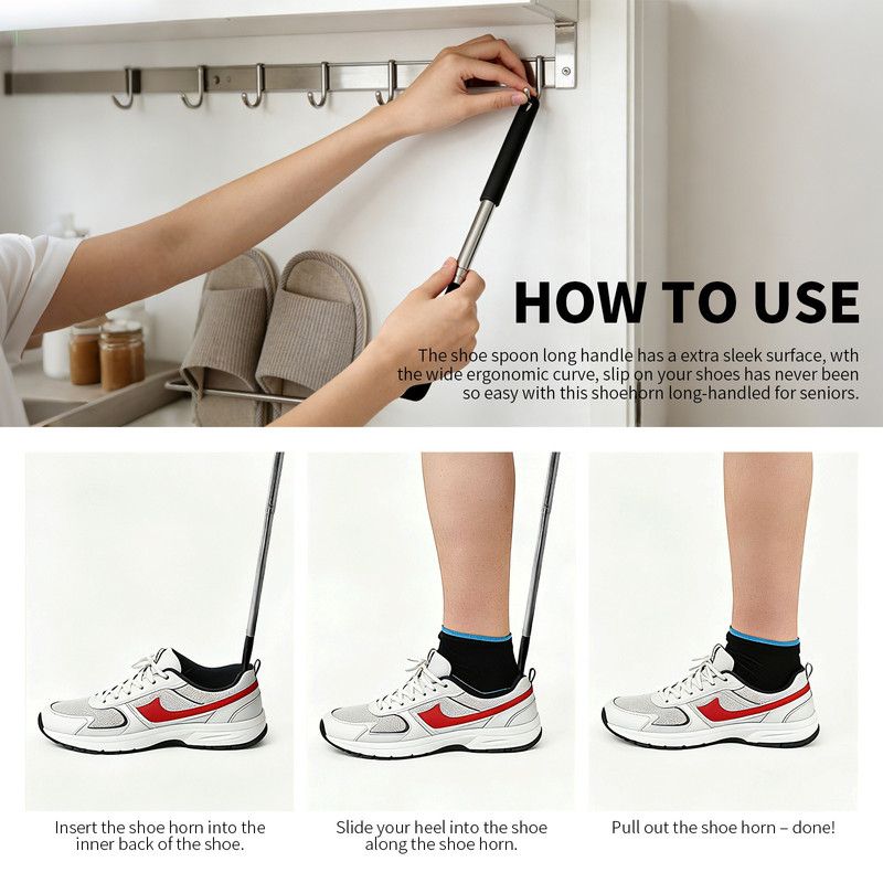 Retractable Stainless Steel Long Handle Shoe Horn, Portable No-Bend Shoe Helper for Elderly Pregnant Kids — image 4