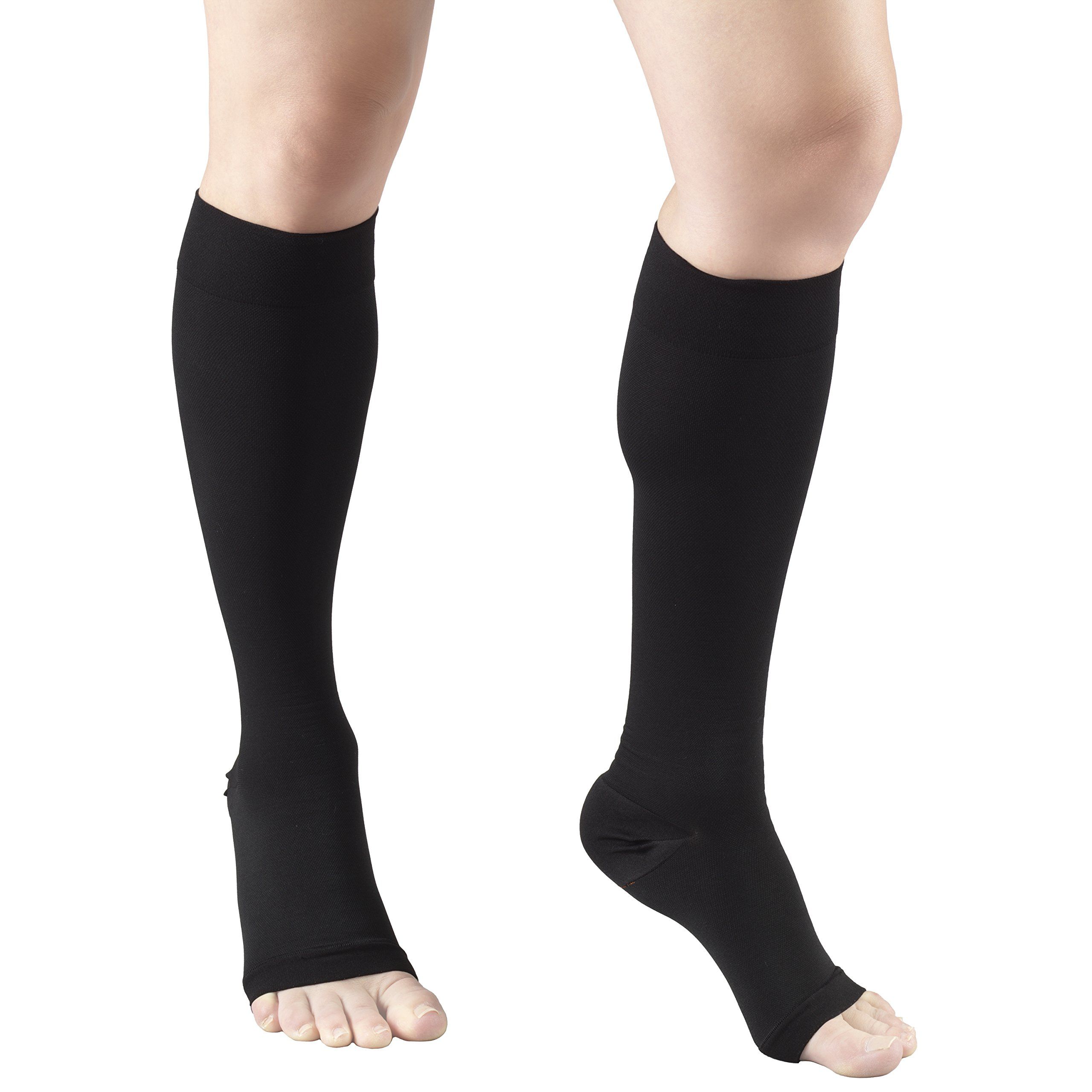 Leg Health Medical Compression Stockings for Men and Women,Open Toe, Black, Knee High, Open Toe | Compression Socks — image 2