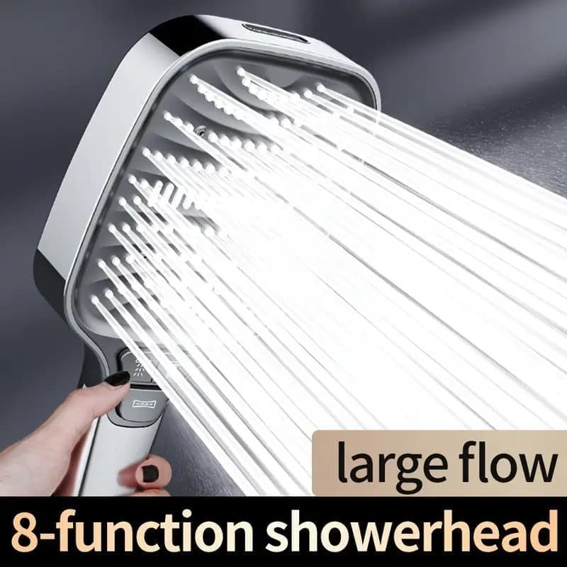 Large Panel Shower Head, 8 Adjustable Positions, Wide Water Outlet, Handheld Bathroom Shower Accessory, Chrome Finish — image 2