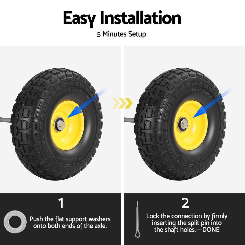 Gardeon 2pcs, 4.10/3.50-4 Tire And Wheel Flat Free, 26cm Solid Rubber Tires with 5/8 Axle Bore Hole And Double Sealed Bearings, Garden — image 6