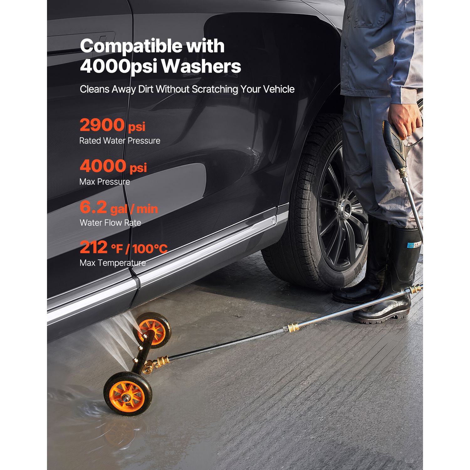 16" Pressure Washer Undercarriage Cleaner, Stainless Steel Surface Cleaner for Pressure Washer, 4000 Max PSI, Angle Adjustment Gear, 4 Spray Nozzles, 2 — image 3