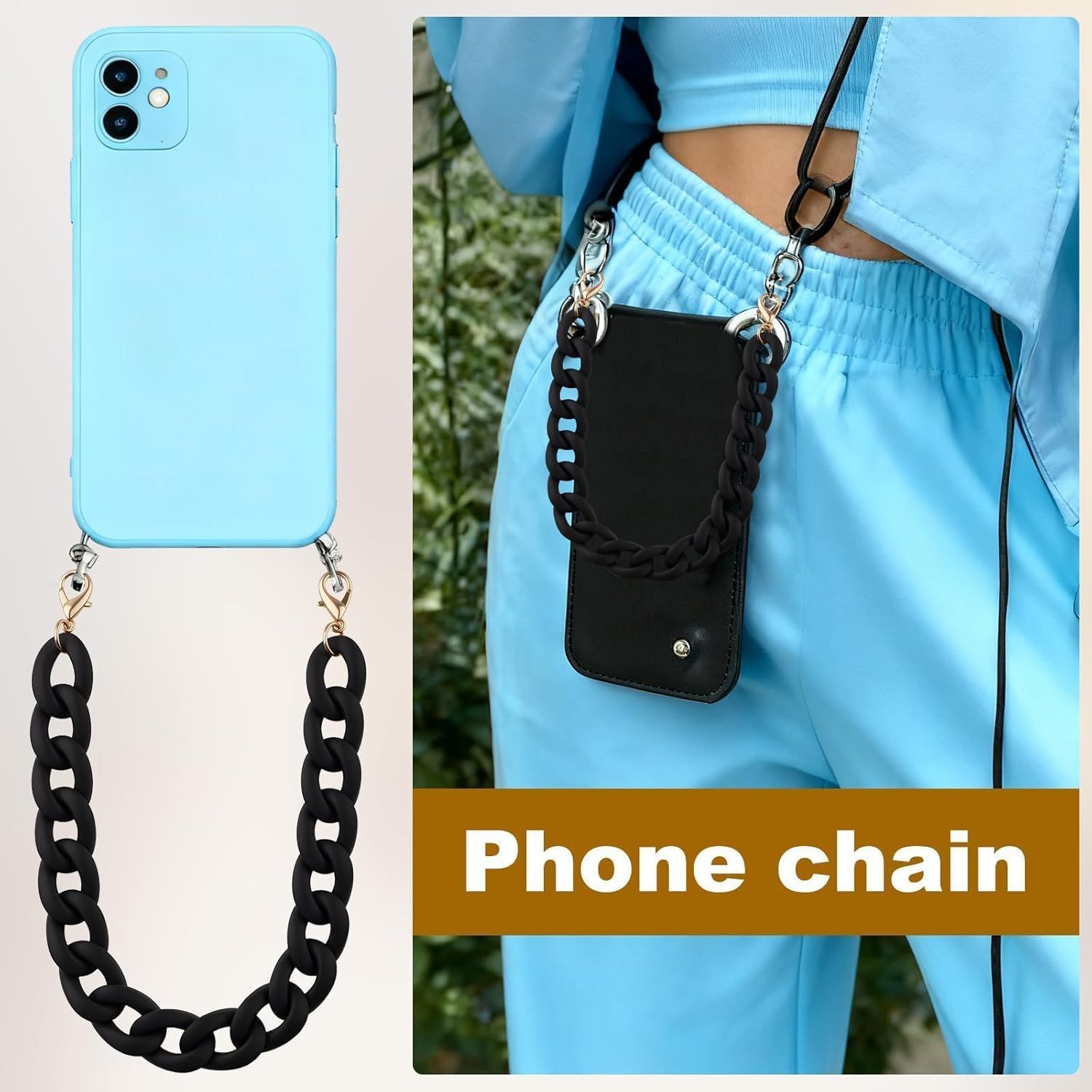 14.5 Inch Acrylic Purse Chain Strap Replacement, Short Bag Chain Handle, Matte Black Bag Charm Extender for Handbags, Clutches, Phone and Shoulder Bags charms — image 3