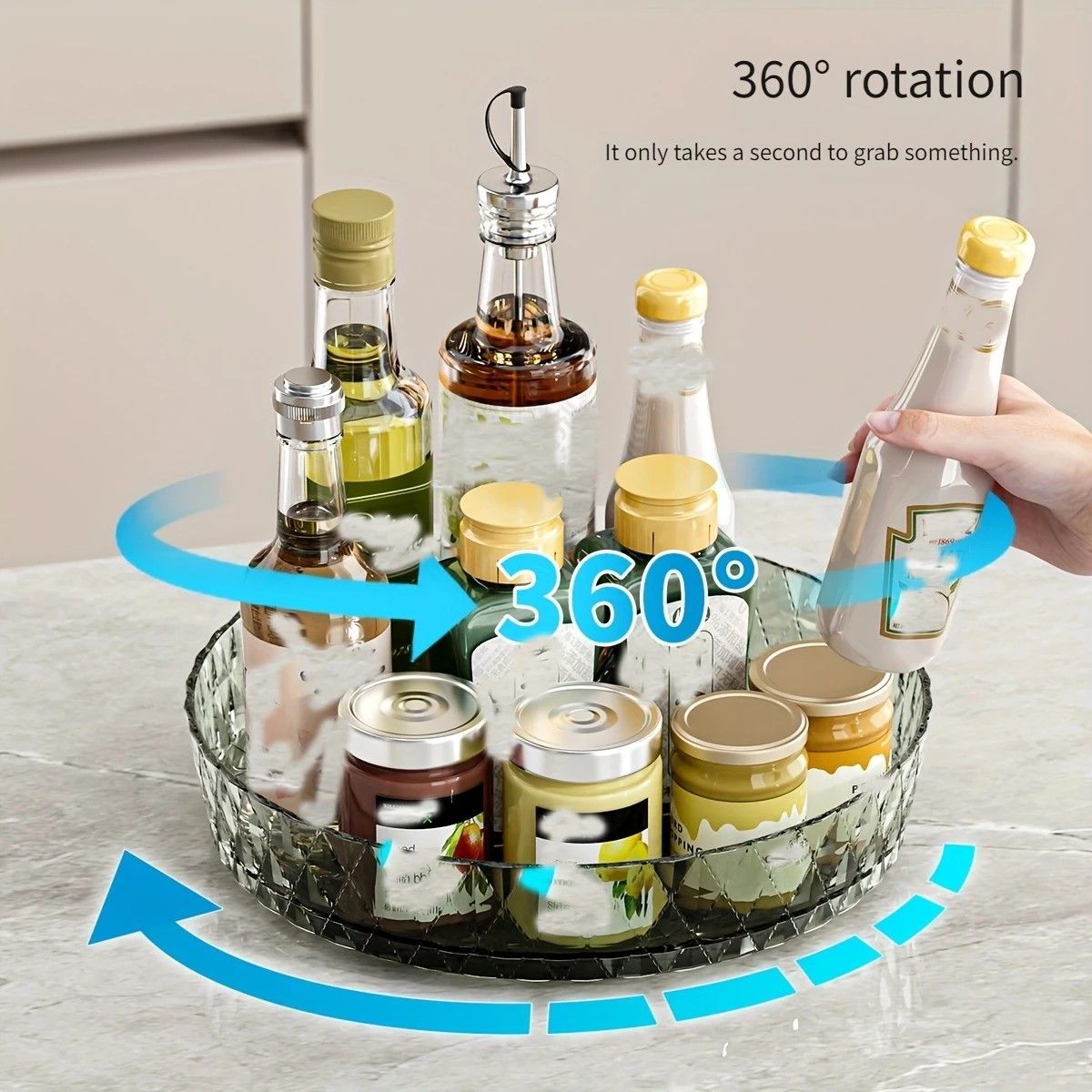 2PCS Acrylic Lazy Susan Organizer with Diamond Design | 360° Rotating Makeup & Vanity Tray | Modern Kitchen & Bathroom Storage(Transparent white) — image 2