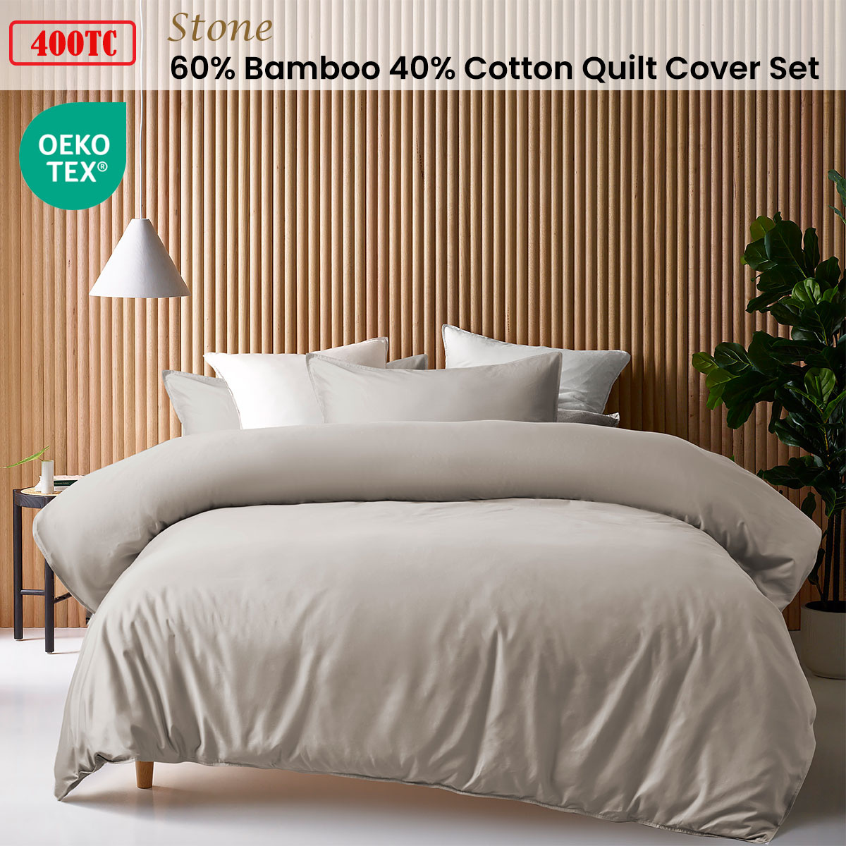 Accessorize Stone 400TC Stone Bamboo Cotton Double Stitched Quilt Cover Set Double โ image 2