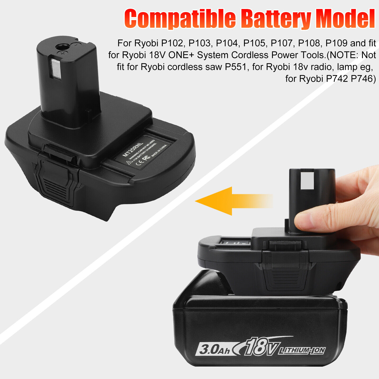 Battery Adapter MT20RNL for Makita Li-ion Batteries Convert to Ryobi 18V Tools — image 6