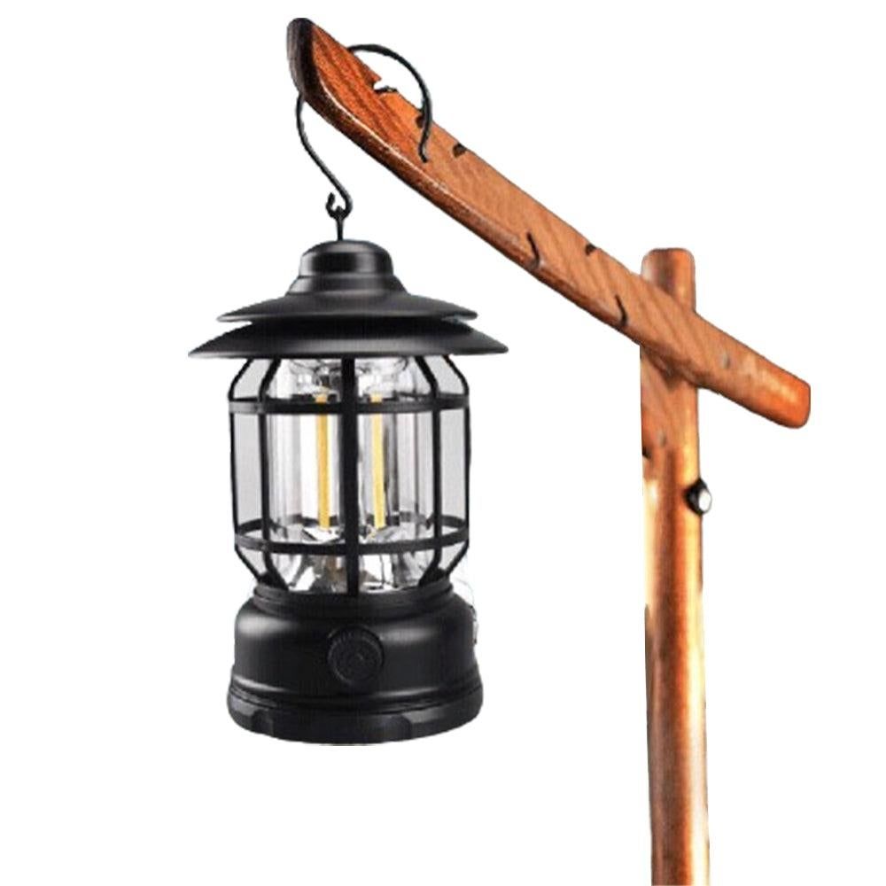 Retro Tent Camping Light Portable Rechargeable Night Lamp Black